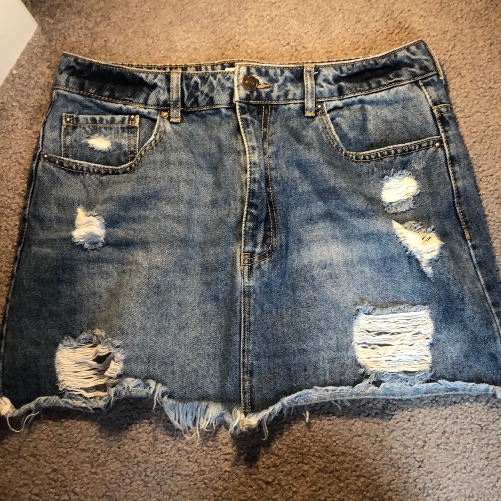 Denim Distressed Skirt